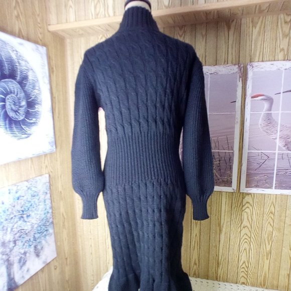 Women's Turtleneck Ribbed Elbow Long Sleeve Knit Sweater Dress - Picture 3 of 8